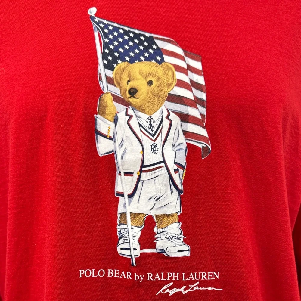 Polo Ralph Lauren Polo Bear Print Red Hooded Long Sleeve T-Shirt Size XL